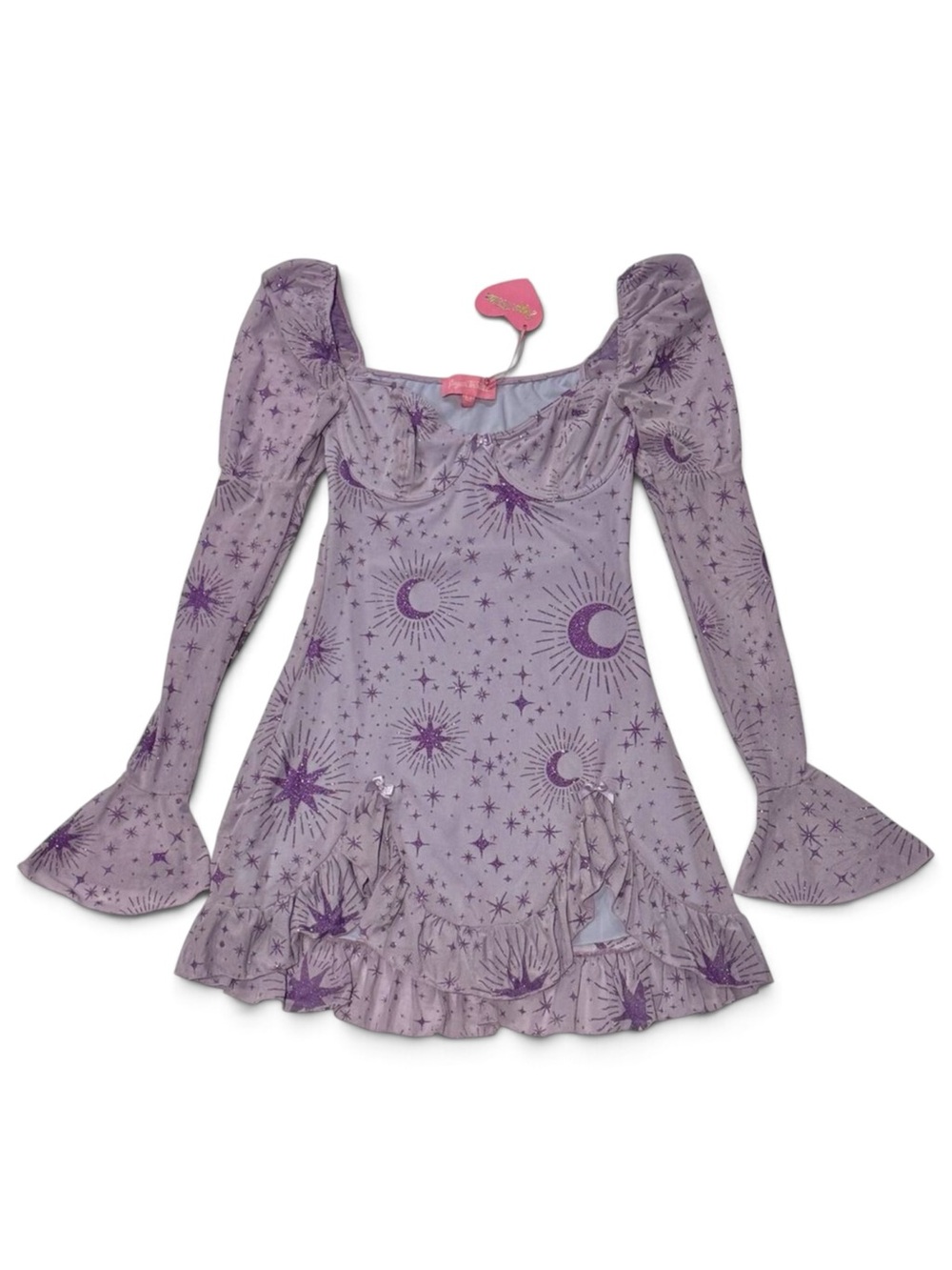 Celestial Moon Star Glitter Mesh Mini Dress Sugar Thrillz NWT M